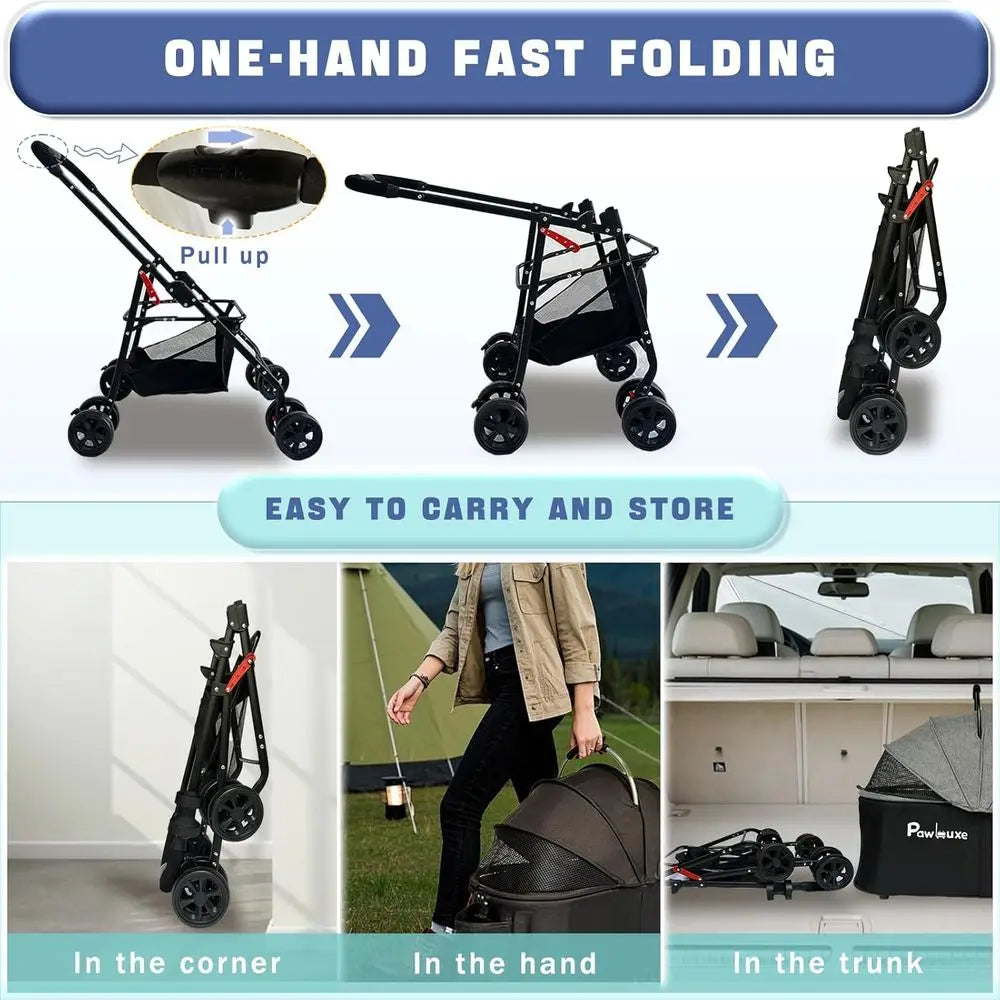 Pet Stroller 4 in 1 with Detachable Carrier