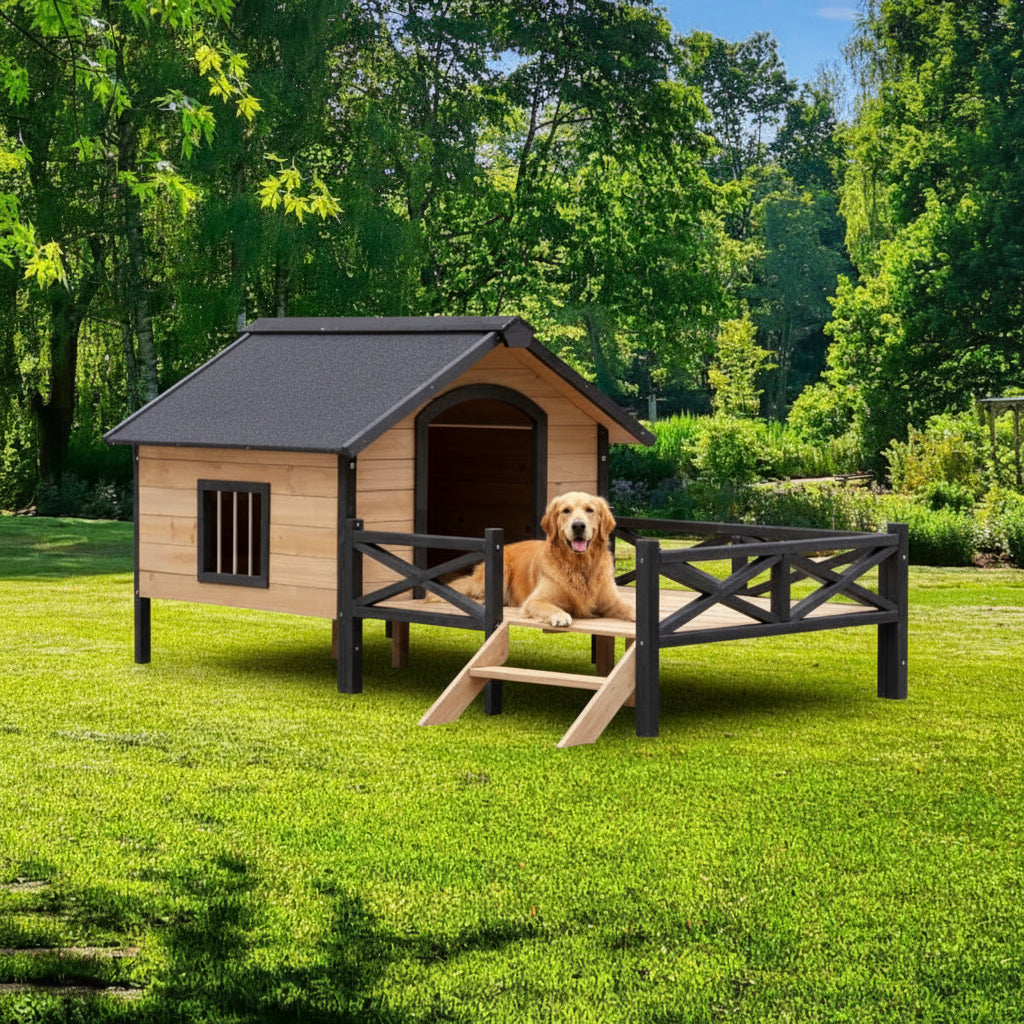 large wooden dog house
