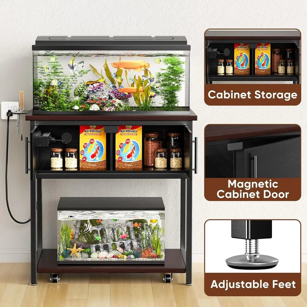 Heavy-Duty Metal & Waterproof Wood Aquarium Stand