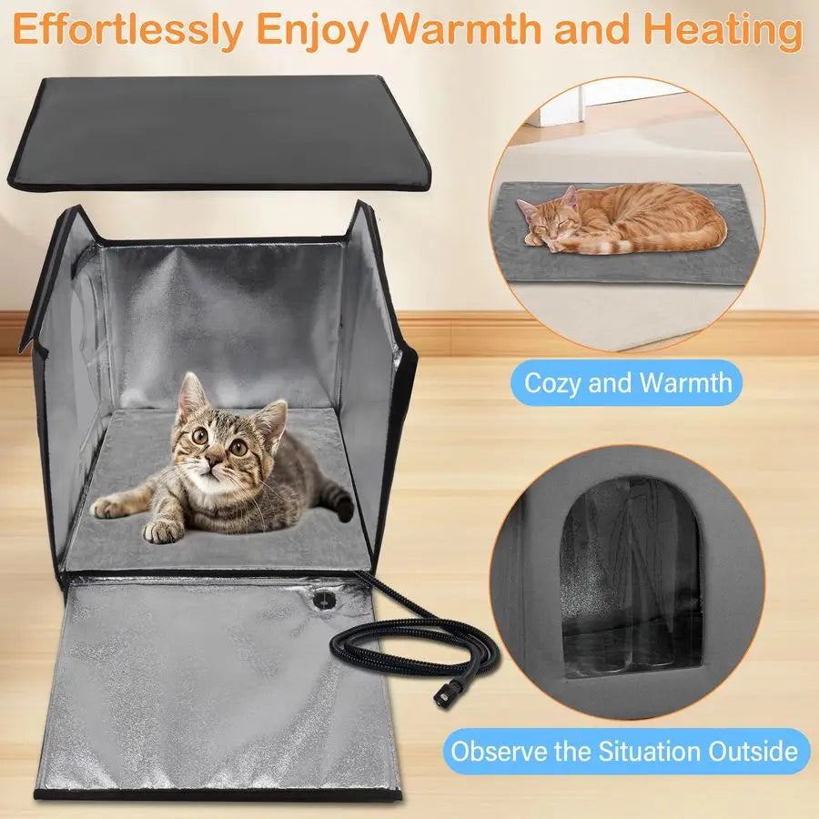 Cat House with Heating Pad Bed