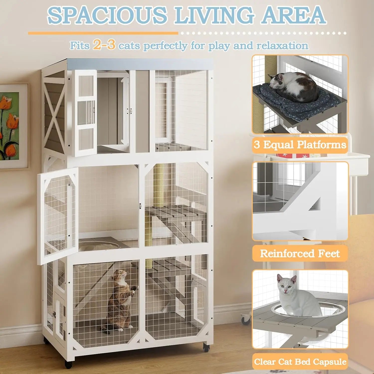 64" Wooden Cat Enclosure