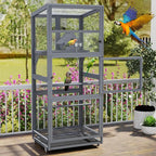 68" H L Wood Bird Cage on Wheels