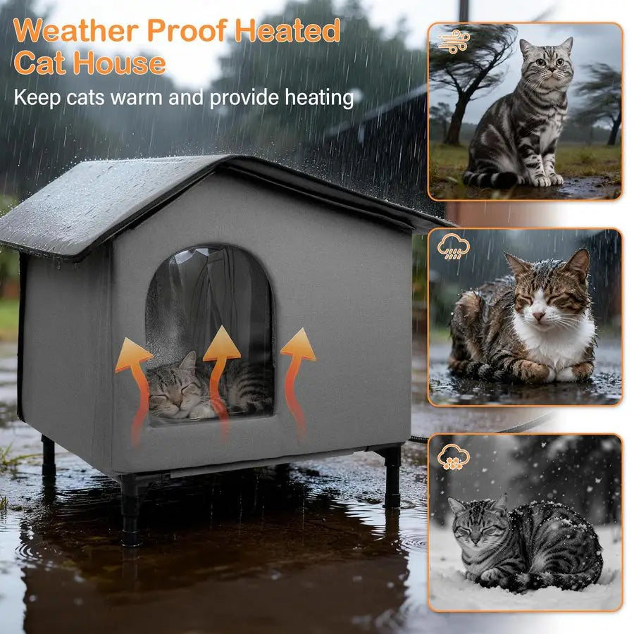 Cat House with Heating Pad Bed