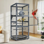 68" H L Wood Bird Cage on Wheels