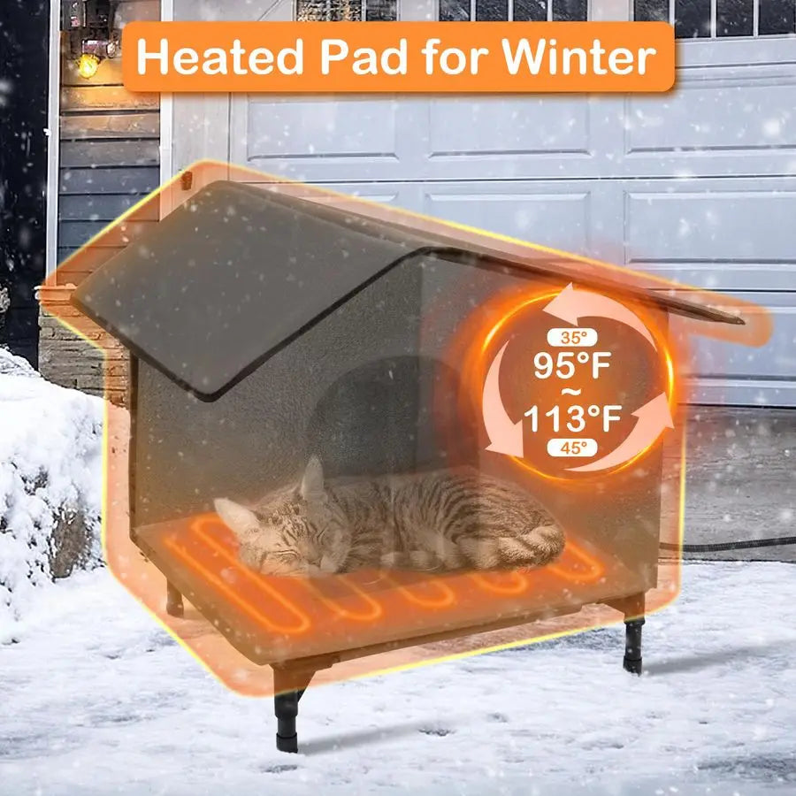 Cat House with Heating Pad Bed