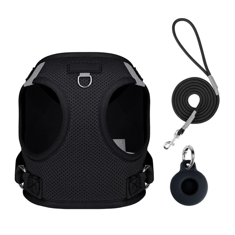 Pet Harness With Air-tag Tracker/Leash Set