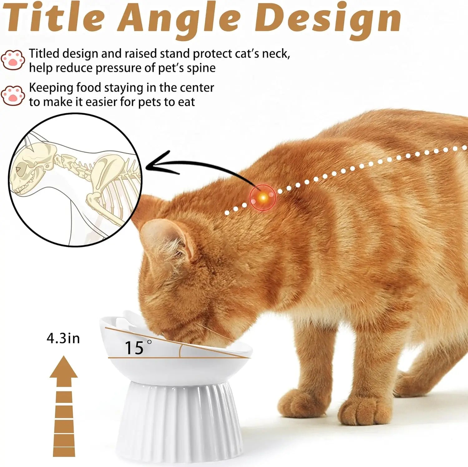 Elevated Ceramic Cat Bowl with 15° Tilt