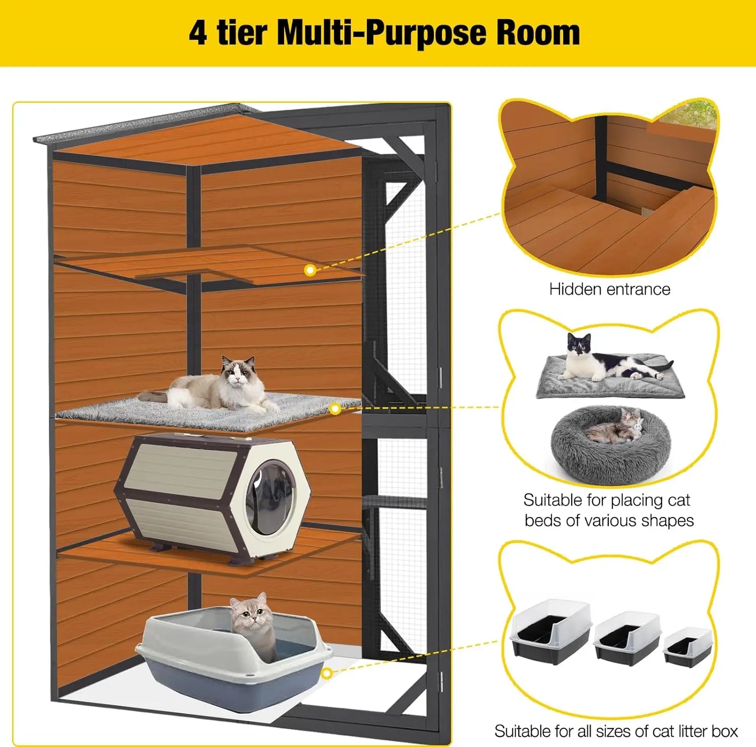 4-Tier Wooden Cat Enclosure