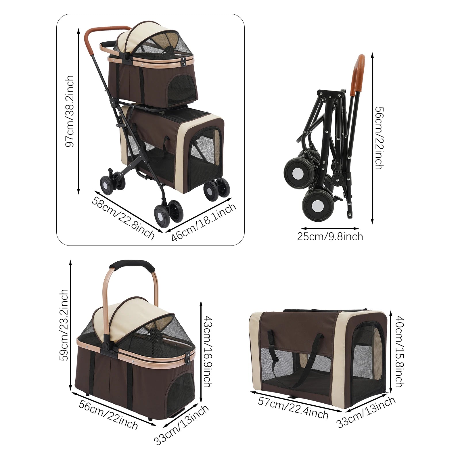 Double Decker Pet Stroller/Separate Compartments