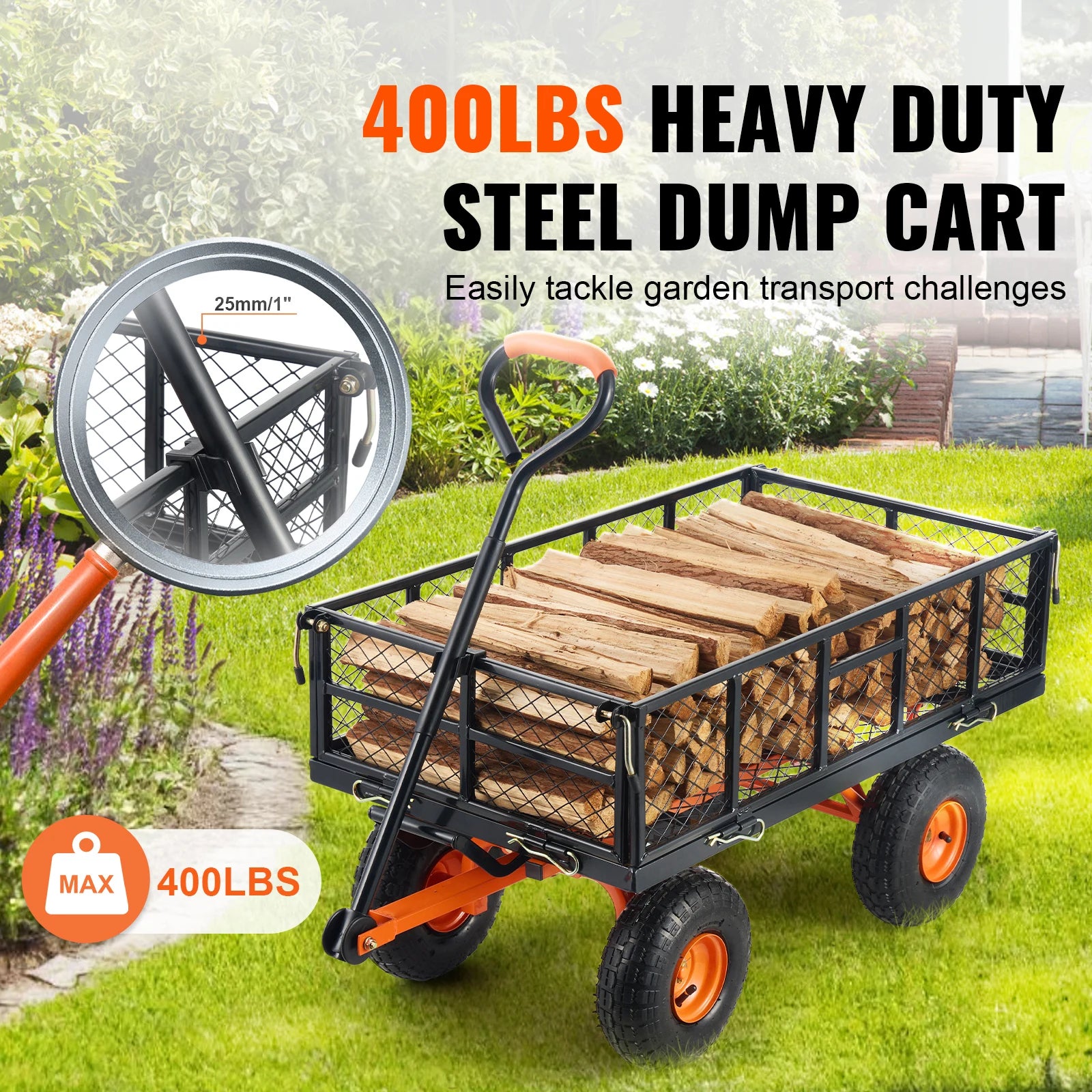 Garden Cart Sturdy Metal Utility Wagon