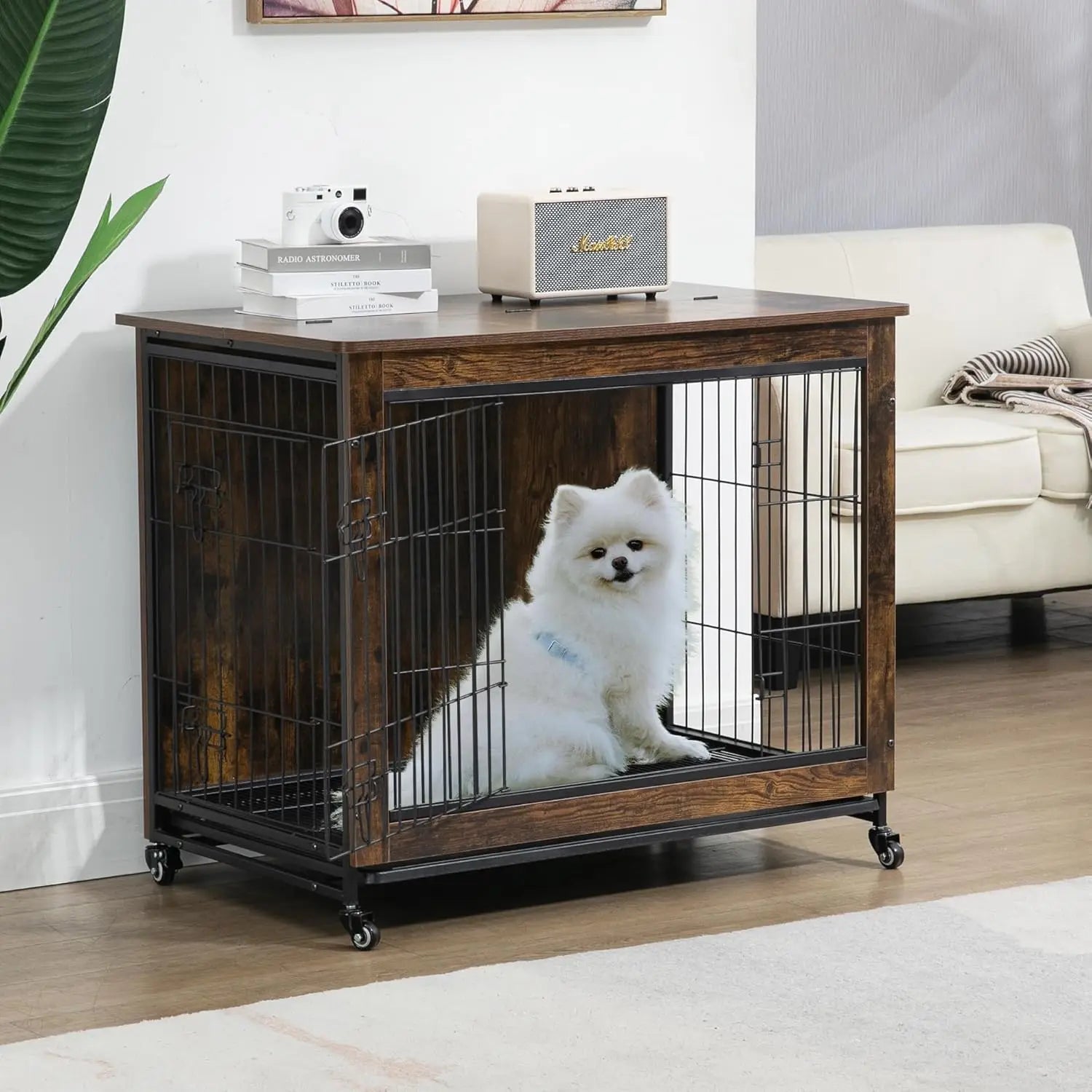Rustic Dog Crate with Wheels