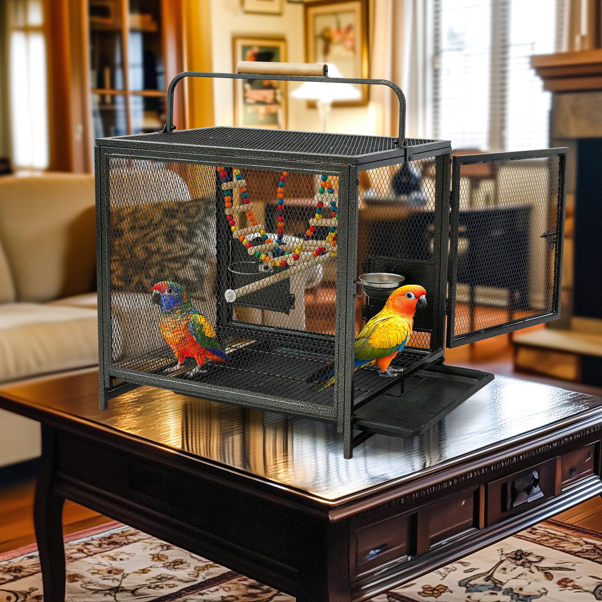 Wrought Iron Bird Travel Carrier