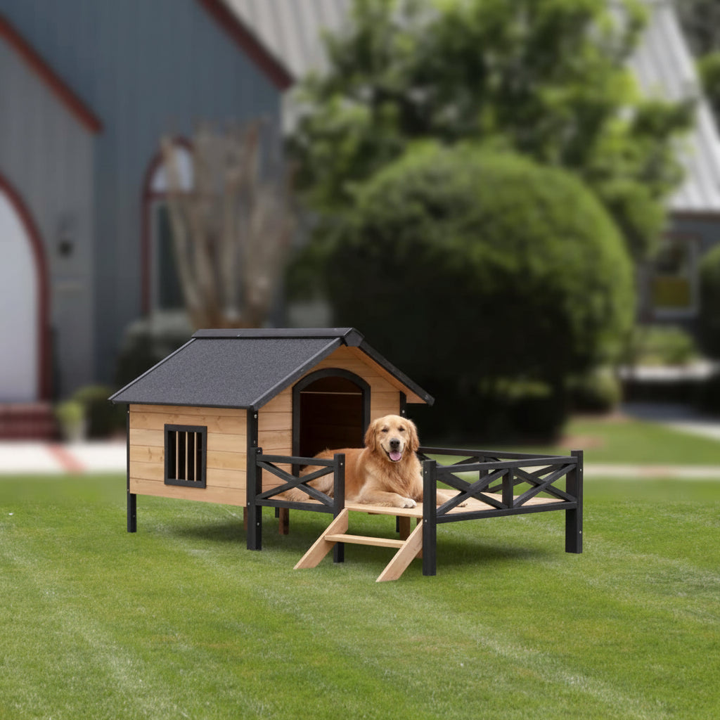 large wooden dog house