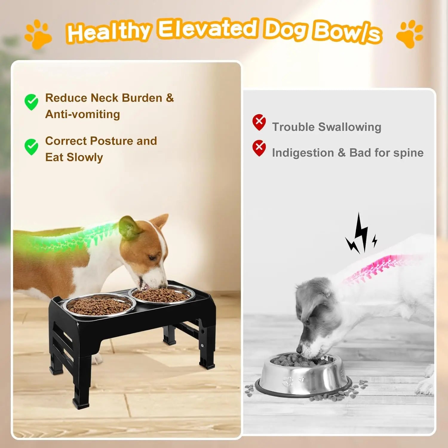 Adjustable Height Elevated Dog Bowls