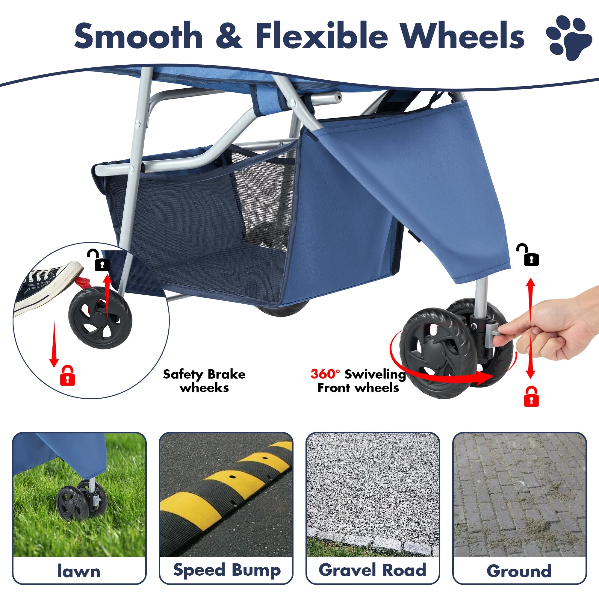 Wheels Foldable Pet Stroller for Small Pets