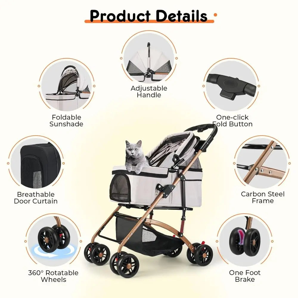 Foldable Pet Stroller for Medium Pets