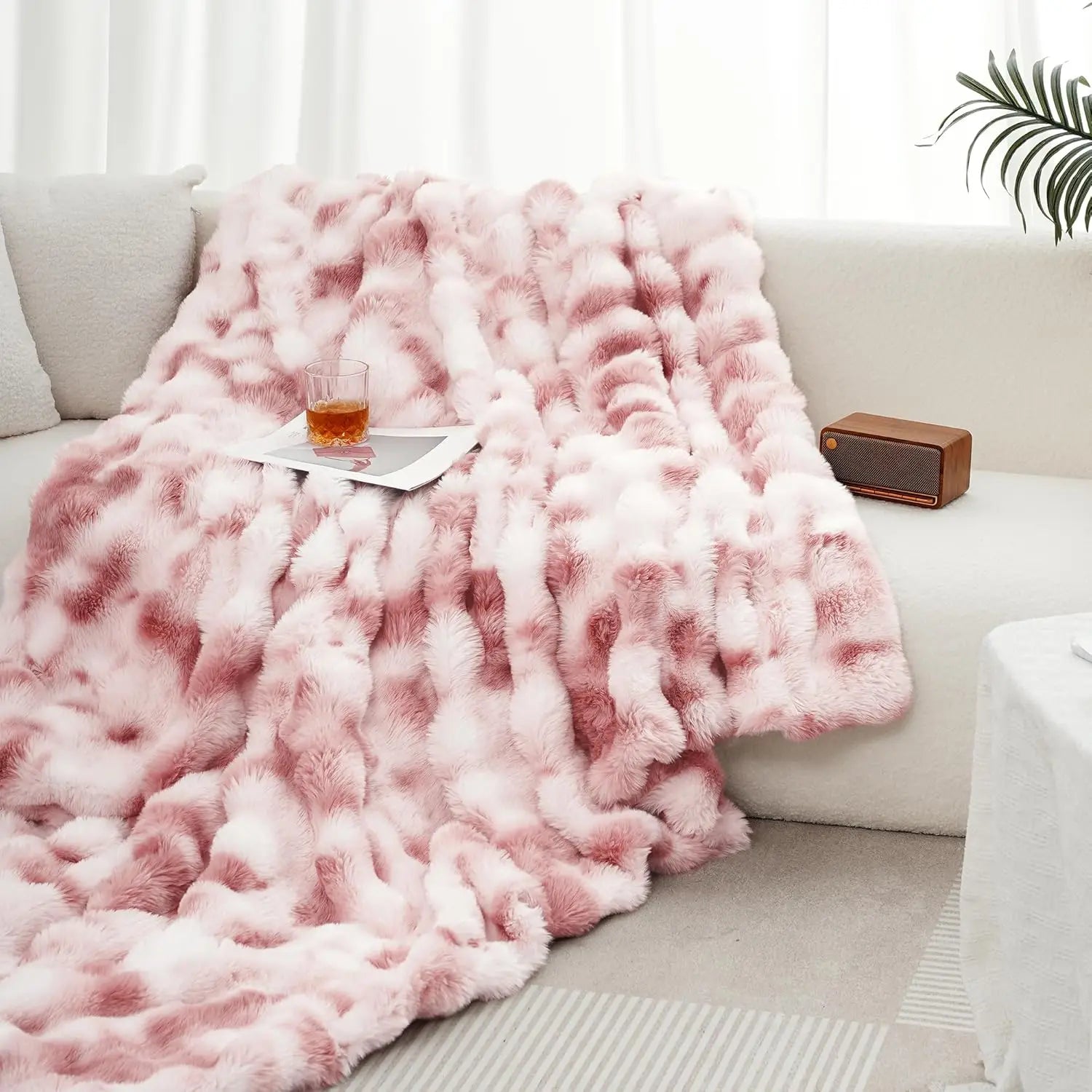 1pc Faux Rabbit Fleece Blanket