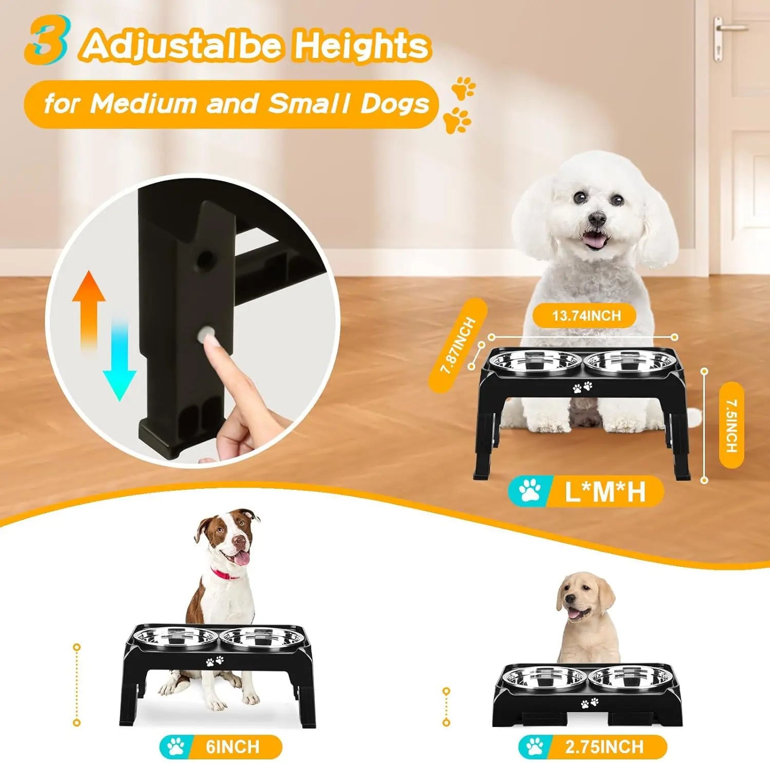 Adjustable Height Elevated Dog Bowls