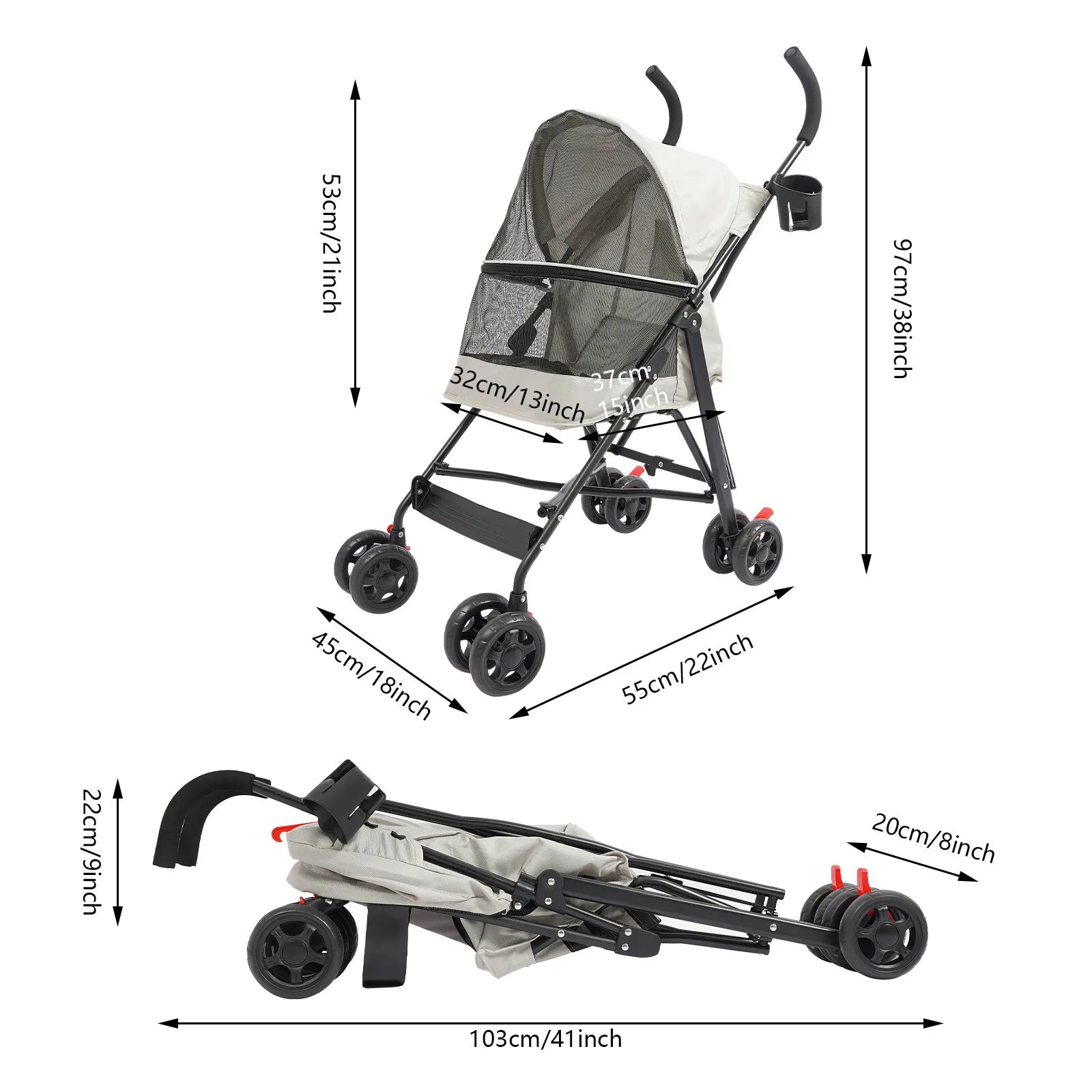 Pet Stroller Travel Carriage Foldable