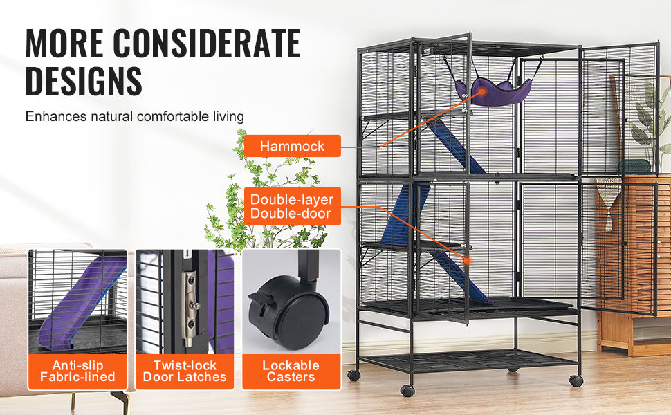 64.6" Rolling Metal Ferret Cage